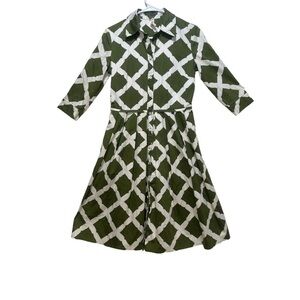 Samantha Sung Audrey Midi Dress Womens Small Green Shirtdress Fit Flare Collared